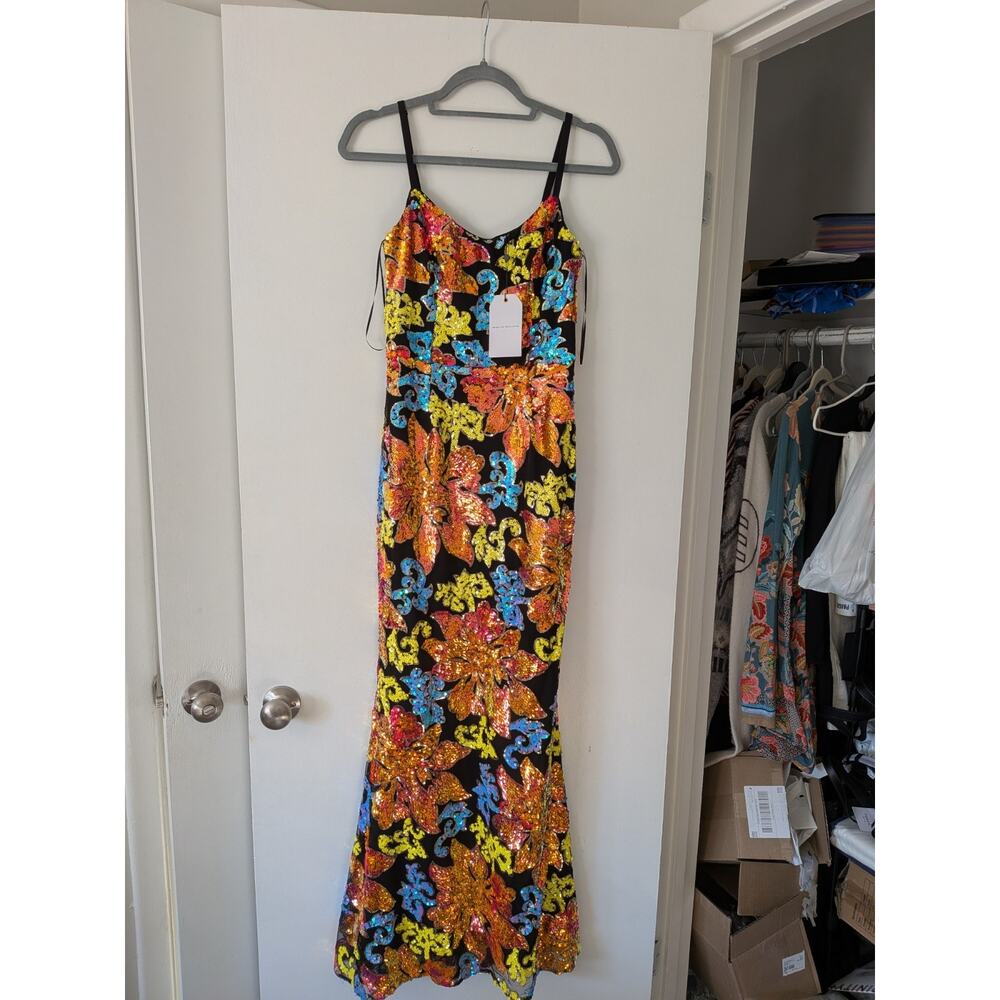 Dress The Population Sequin Maxi Multi-Color Ariyah Floral Sequin Gown Small NWT
